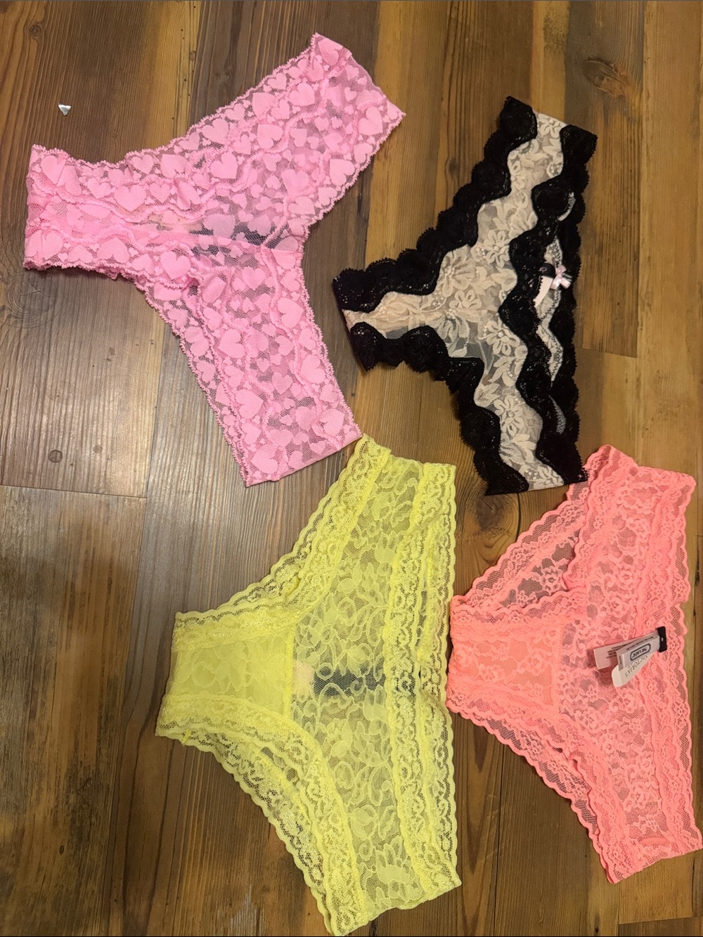 Victoria's Secret Lace Bikini Panties in Pink, Yellow, Coral & Black/Nude